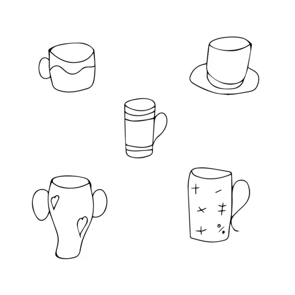Doodle Cups Coffee Tasses Illustrations Vectorielles Dessin Animé — Image vectorielle