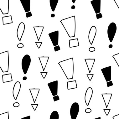 Ünlem işareti kusursuz desen. El çizimi vektör elementleri. Vektör çizimi soru işareti arkaplanı