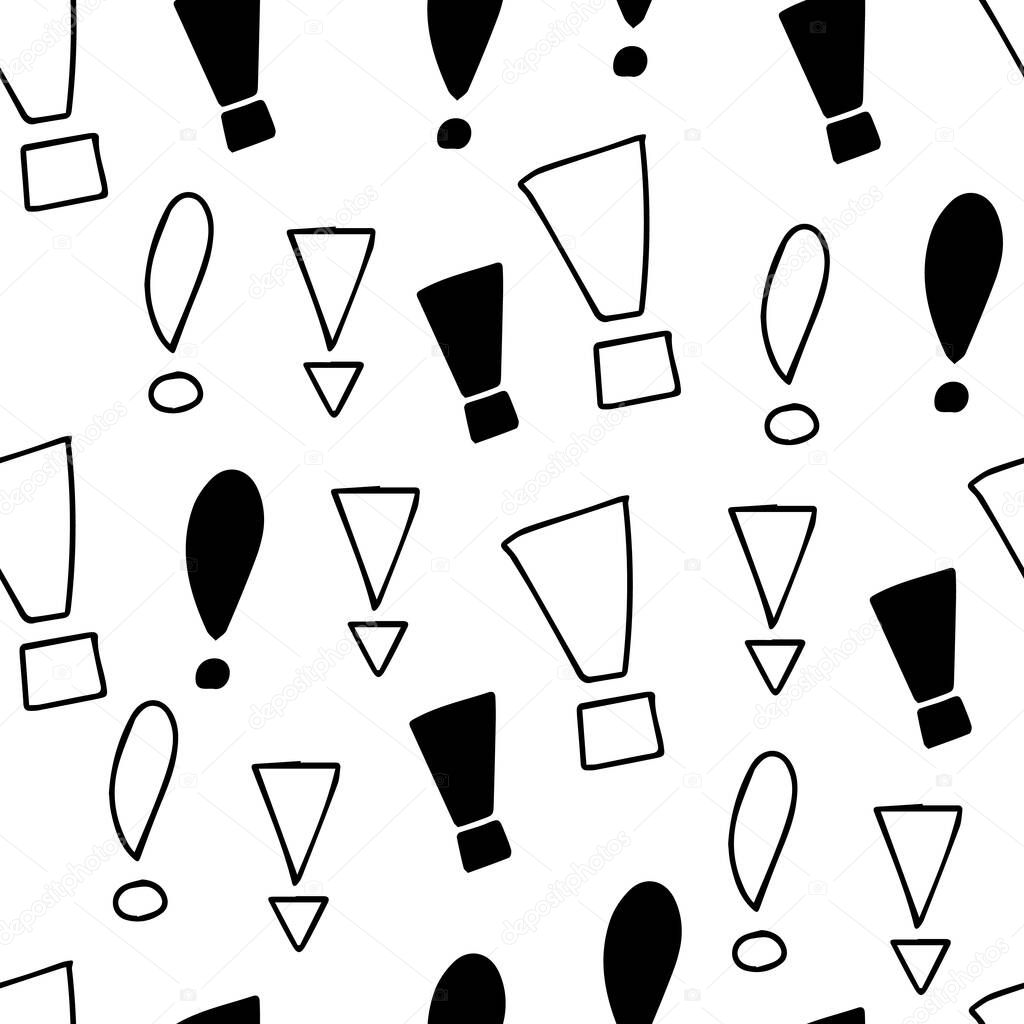 Exclamation mark seamless pattern. Hand drawn vector elements.Vector sketch question marks background