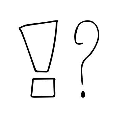 Vektör çizimi El soru işareti ve ünlem işareti çizdi. Soru işareti ve ünlem işareti beyaz üzerine izole.