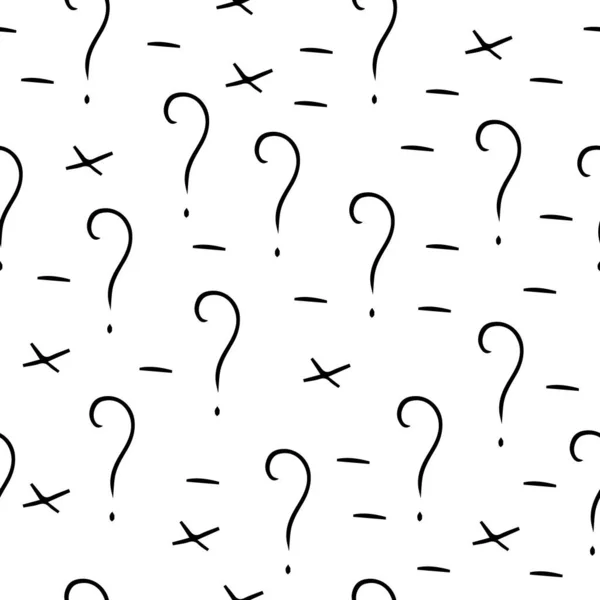 クエスチョンマークベクトルシームレスパターン 手描きスケッチ よくある質問ボタン 質問だ 助けを求める — ストックベクタ