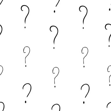 Soru işareti vektörü kusursuz desen. El çizimi eskiz. SSS düğmesi. Sorular soruyor. Yardım iste.