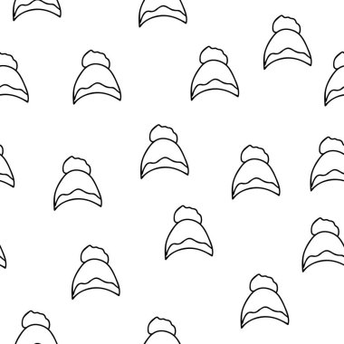 Vektör arkaplanı. Kış şapkalı kusursuz desen. Karalama tarzında sıcak bir kış şapkası. Vektör el çizimi resimleme