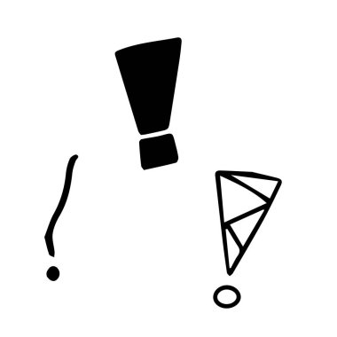 Vektör çizimi El soru işareti ve ünlem işareti çizdi. Soru işareti ve ünlem işareti beyaz üzerine izole.