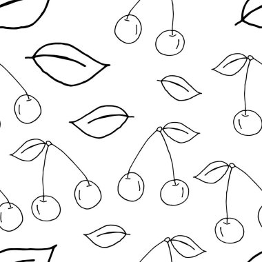 El çizimi kirazsız arka plan duvar kağıdı. Kirazlı hoş, pürüzsüz desen. Yiyeceklerle kusursuz bir düzen. arkaplan resimli kiraz meyvesi. 