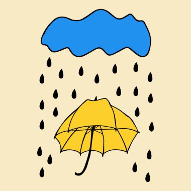 Bulut ve yağmur vektör resimli şemsiye. Dekorasyon tasarımı için şemsiye. Konsept tasarım için şemsiye. Yaratıcı vektör kavramı.