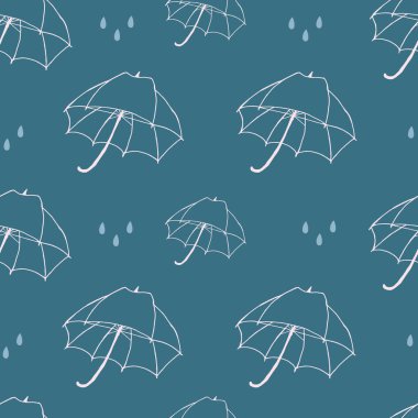 Yağmur Vektörü Kusursuz Şemsiyeli. Tekstil, kartlar, imalat, duvar kağıtları, baskı, hediye paketi ve yapıştırma kitabı için arkaplan.