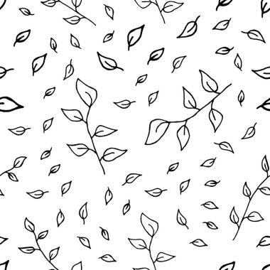 Kusursuz desenli orman, elle çizilmiş vektör bırakır. Sonbahar yaprağı beyaz arka planda izole edilmiş. Botanik orman bitkileri veya Eylül ayı ağaç yaprakları