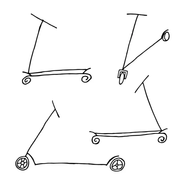 Doodle Set Scooter Sobre Fondo Blanco Aislamiento Vector Ilustración Dibujada — Vector de stock