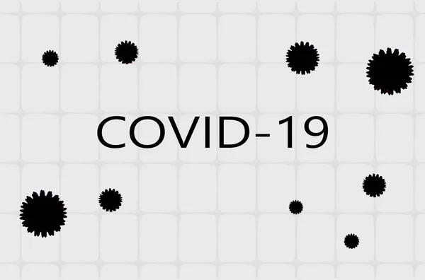 COVID-19 на білому тлі. Вірус по всьому світу. залишайся вдома. напис англійською. Текст. чорні бактерії — стокове фото