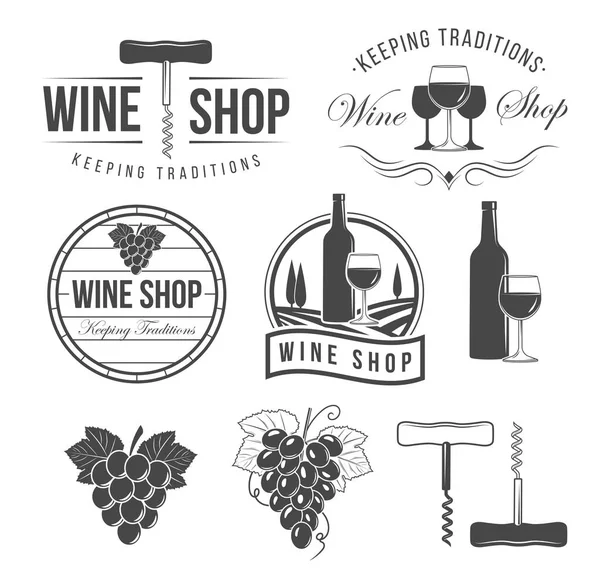 Wine objects, accessories and emblems — Stock Vector