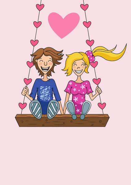 Jeune couple heureux sur un swing — Image vectorielle