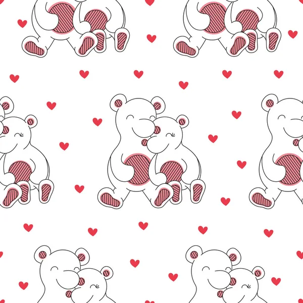 Fondo sin fisuras de osos y corazones — Vector de stock