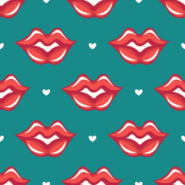 Naadloze patroon van lippen en harten — Stockvector