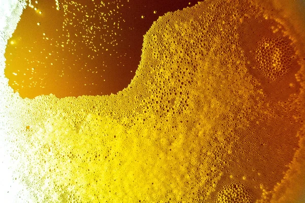 Pivní pěna s bublinkami ve sklenici v podsvícení. V přístupu — Stock fotografie