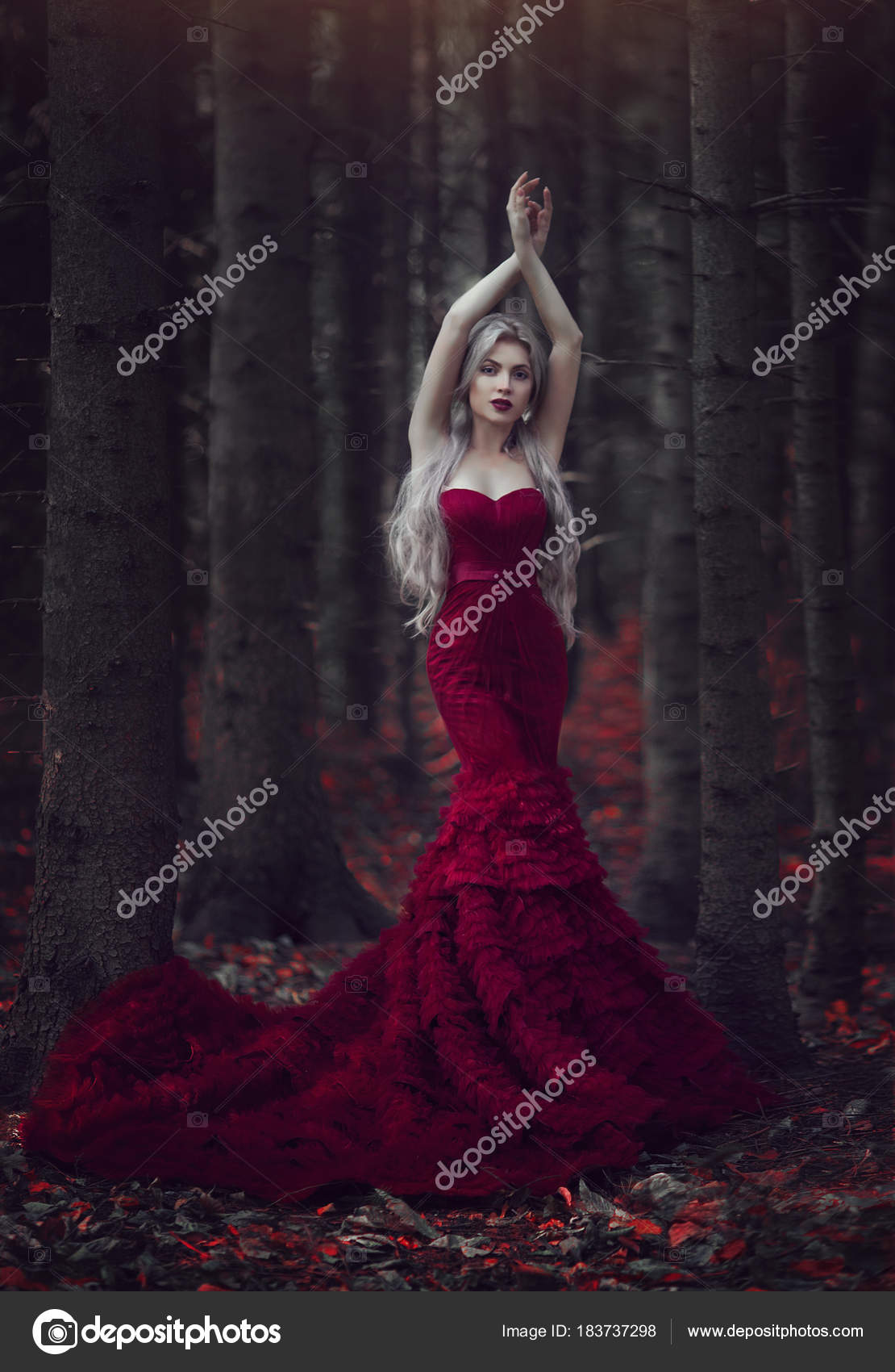 long train red dress