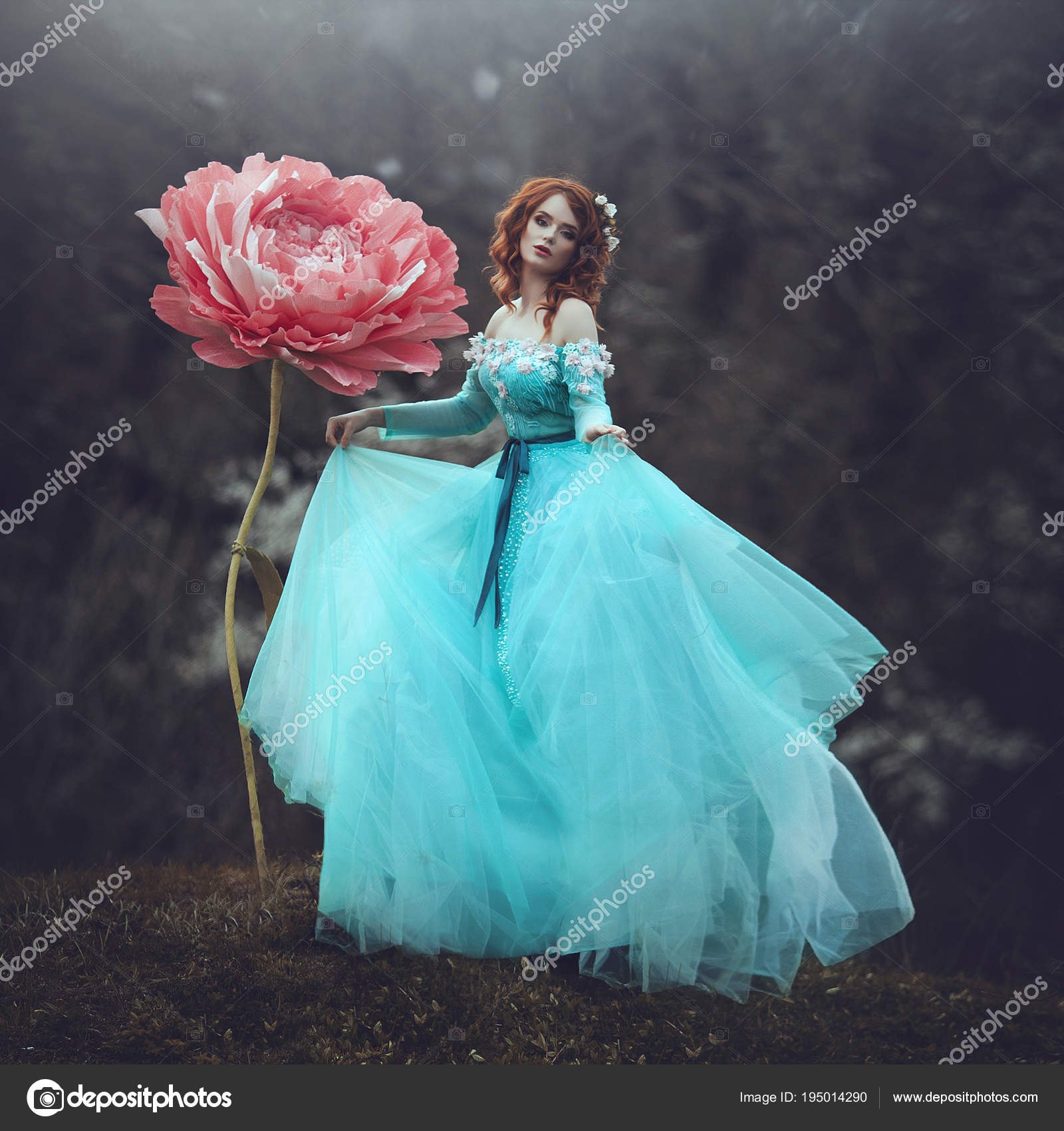 Blue dress with red cheap roses