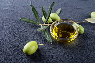 Zeytin dalı ve karanlık bir arka plan üzerine yağlıboya