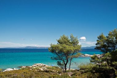 Güzel plaj Doğu sahil Sithonia Halkidikya, Yunanistan.