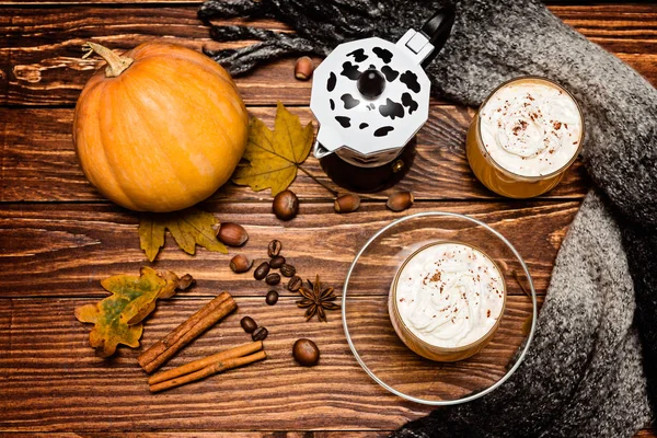 Pumpkin Spice Latte Whipped Cream Pumpkin Top View — Stock Photo, Image