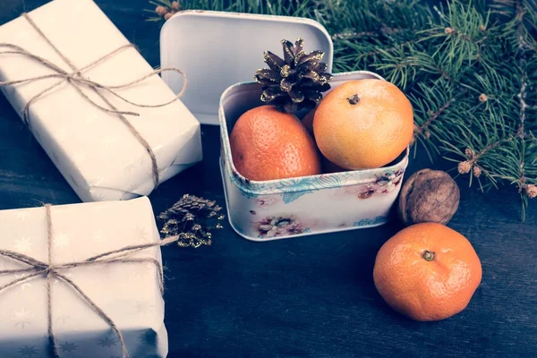 Mandarinas Regalos Navidad Decoración Navidad —  Fotos de Stock