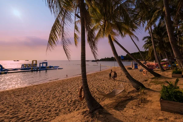 Schöner Strand Mit Palmen Bei Sonnenuntergang Phu Quoc Vietnam — Stockfoto