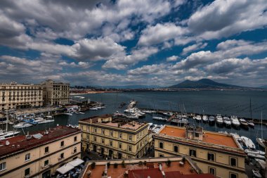 Napoli ve Vezüv 'ün panoramik manzarası, Campania, İtalya