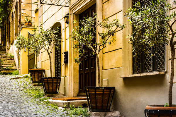 Old cozy street in Rome, Italy.