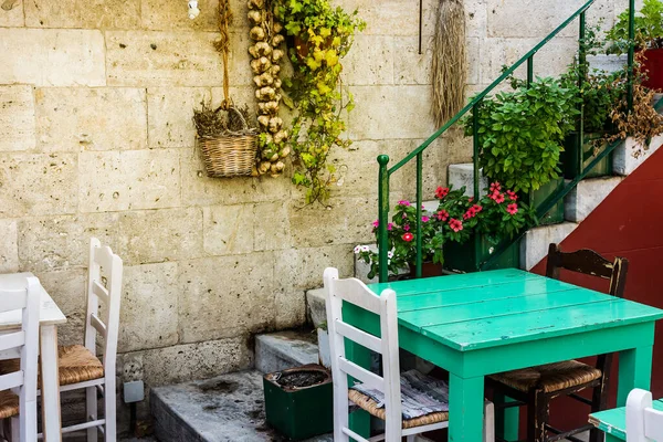 Típico Patio Griego Grecia Kos Patio Con Macetas — Foto de Stock