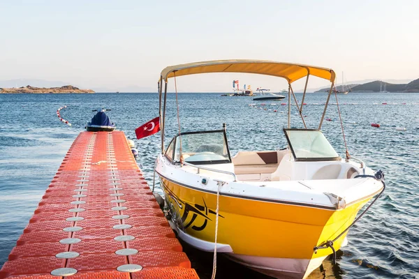 Boat Blue Sea Sunset Bodrum Beach Aegean Sea — Stock Photo, Image