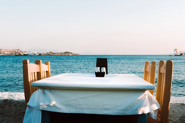 Tables Bodrum Town Beautiful Aegean Sea Beach Cafe Sea Turkey — Stock Photo, Image