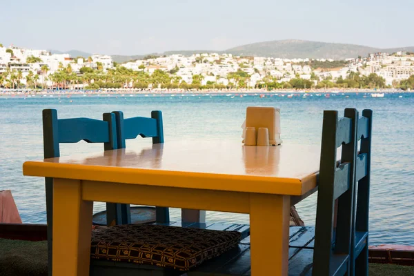 View Restaurant Cafe Beach Gumbet Aegean Sea Bodrum Turkey — Stock Photo, Image