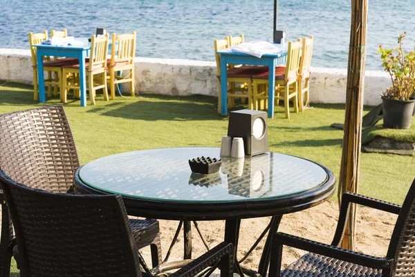 Vista Del Ristorante Caffè Sulla Spiaggia Gumbet Mar Egeo Bodrum — Foto Stock
