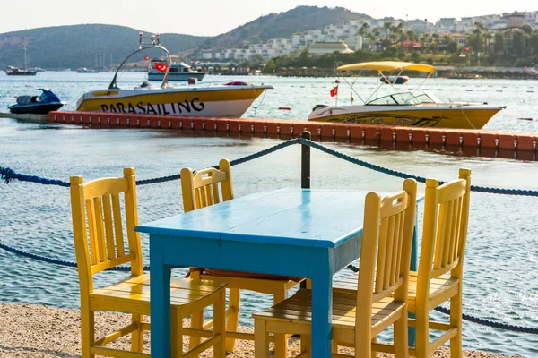 View Restaurant Cafe Beach Gumbet Aegean Sea Bodrum Turkey — Stock Photo, Image