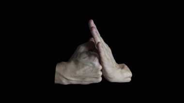 Yumruk yumruğunu durdurmak için avuç içi kullanıyor. Siyah arka planda izole edilmiş bir saldırı..