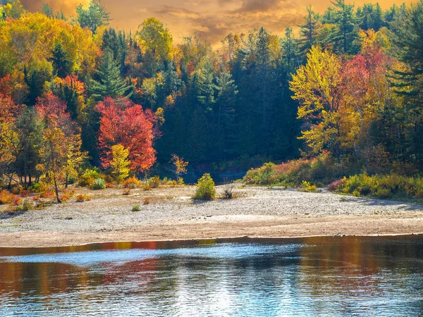 Alvorada com cores espetaculares da manhã e a folhagem de outono, Chutes Prov Park, ON, Canadá — Fotografia de Stock
