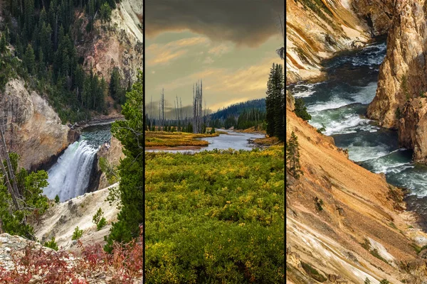 Wasserfälle Und Flüsse Yellowstone National Park Drillinge Aus Dem Yellowstone — Stockfoto