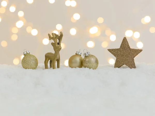 Gyűjtemény Arany Karácsonyi Tételek Fehér Fényes Fények Háttérben — Stock Fotó