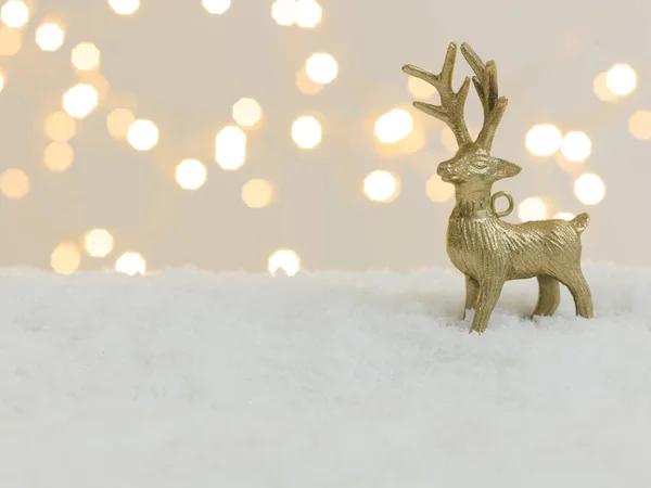 Arany Karácsony Szarvas Fehér Fényes Fények Háttérben — Stock Fotó
