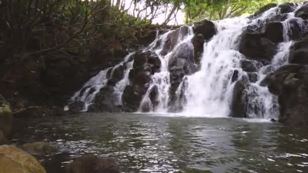 Pittoresk Utsikt Över Vattenfall Som Faller Sjön Mauritius — Stockvideo