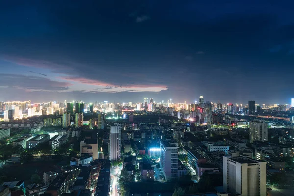 Bird View Nanchang China Skyscraper Construction Foreground Fog Overcast Sky — Stock Photo, Image