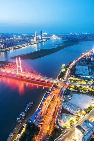 Named bayi bridge in the night of shanghai china — Stock Photo, Image