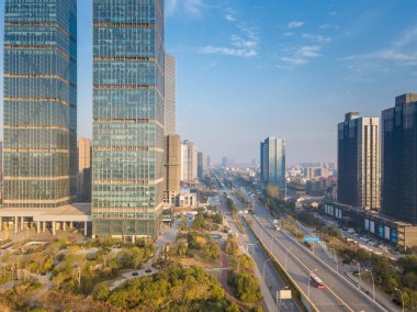 Modern evler köyünün hava görüntüsü.