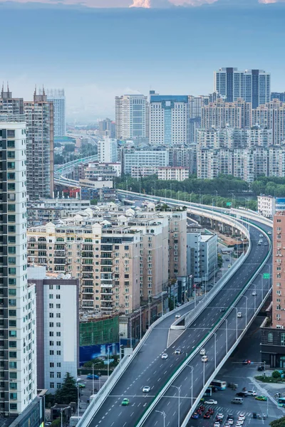 City highway interchange in shanghai on traffic rush hour — Stock Photo, Image