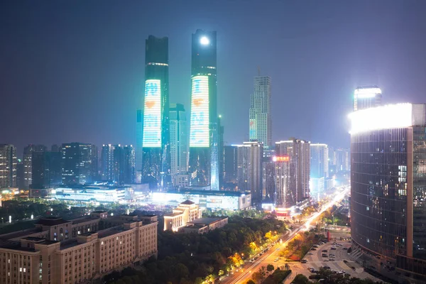 Vista Sugli Uccelli Nanchang Cina Grattacielo Costruzione Primo Piano Nebbia — Foto Stock