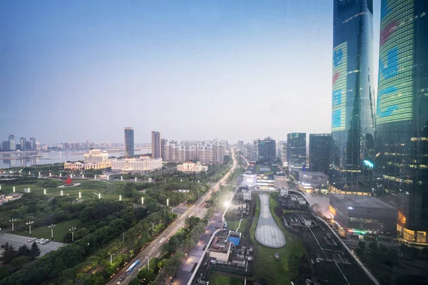 Vista Para Pássaros Nanchang China Arranha Céus Construção Primeiro Plano — Fotografia de Stock