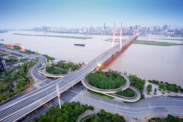 shanghai interchange overpass and elevated road in nightfall