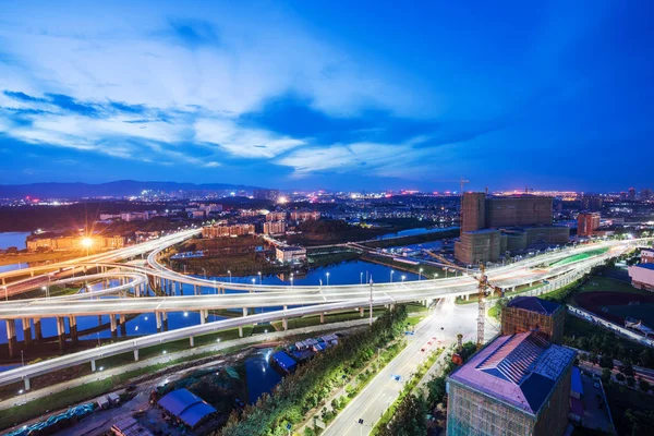 Shanghai interchange overpass and elevated road in nightfall — Stock Photo, Image