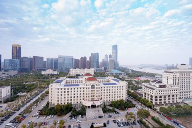 Modern Şangay Lujiazui Finans 'ın havadan görüşü