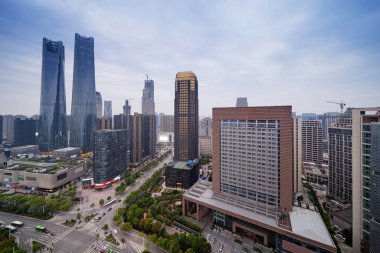 Modern Şangay Lujiazui Finans 'ın havadan görüşü
